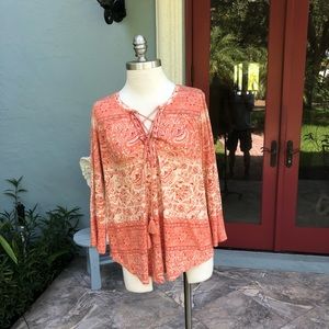 Lucky Brand Orange and Cream Blouse Top M